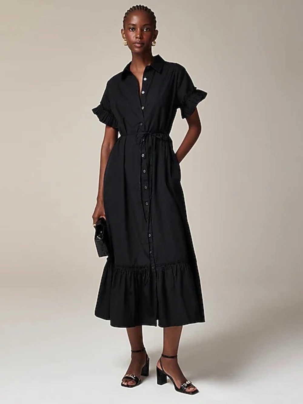 J. Crew Amelia maxi shirt-dress in back cotton poplin 2X